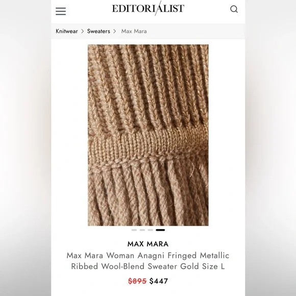 MaxMara label-cutWoman Anagni Fringed MetallicRibbed Wool-Blend Sweater Gold S,M - Picture 7 of 13